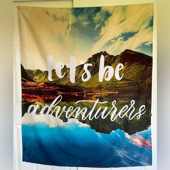 Wall Tapestry Let’s be adventurers 50” x 60” Mountain Scene Up NWOT - Picture 1 of 3